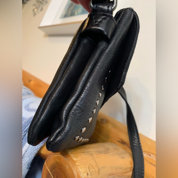 Latico Black Leather small studded crossbody bag purse silver studs - Picture 7 of 7